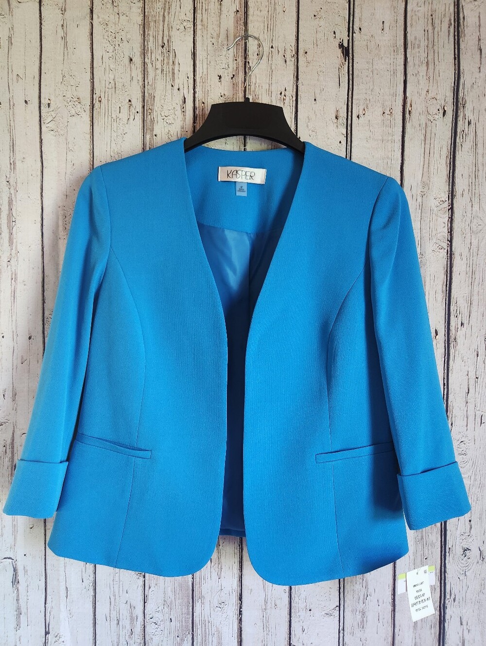 NWT Kasper Bright Blue Open Front Blazer Jacket 4P Petite